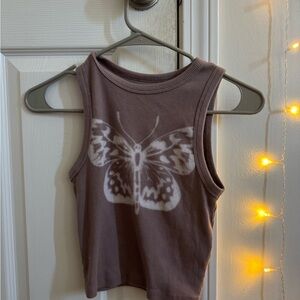 Hollister Brown Tank Top with Butterfly Design